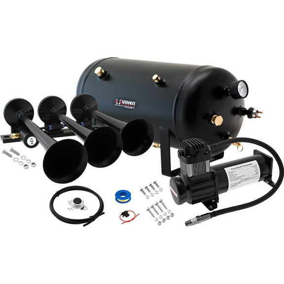 Vixen Horns Train Horn Kit for Trucks/Car/Semi. Complete Onboard System- 200psi Air Compressor, 5 Gallon Tank, 3 Trumpets. Super Loud dB. Fits Vehicles like Pickup/Jeep/RV/SUV 12v VXO8350B/3118B
