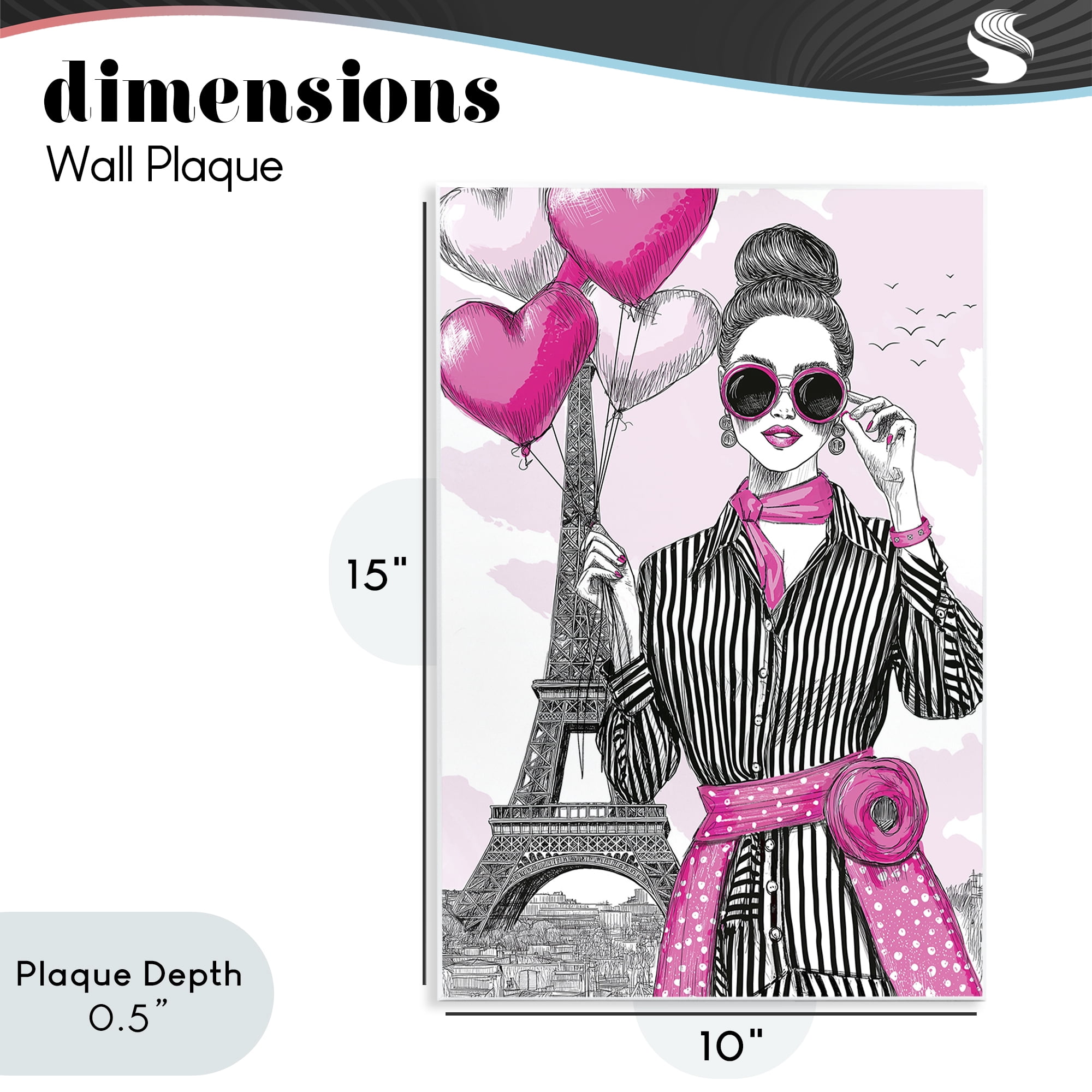 Stupell Industries Parisian Chic Woman with Balloons Wall Plaque Art, design by Jess Stempel