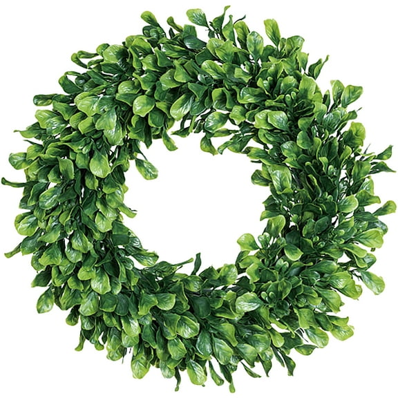 SPRING PARK 42cm Faux Boxwood Wreath Artificial Green Leaves Wreath for Front Door Wall Hanging Window Wedding Party Decoration