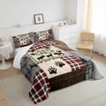 thumbnail image 4 of Farmhouse Cabin Bedding Set, Rustic Bear Deer Comforter Set King Size Woodland Moose Country Patchwork Quilt Teens Adult Women, Grid Claw Duvet Sets With 2 Pillow Cases, 4 of 5