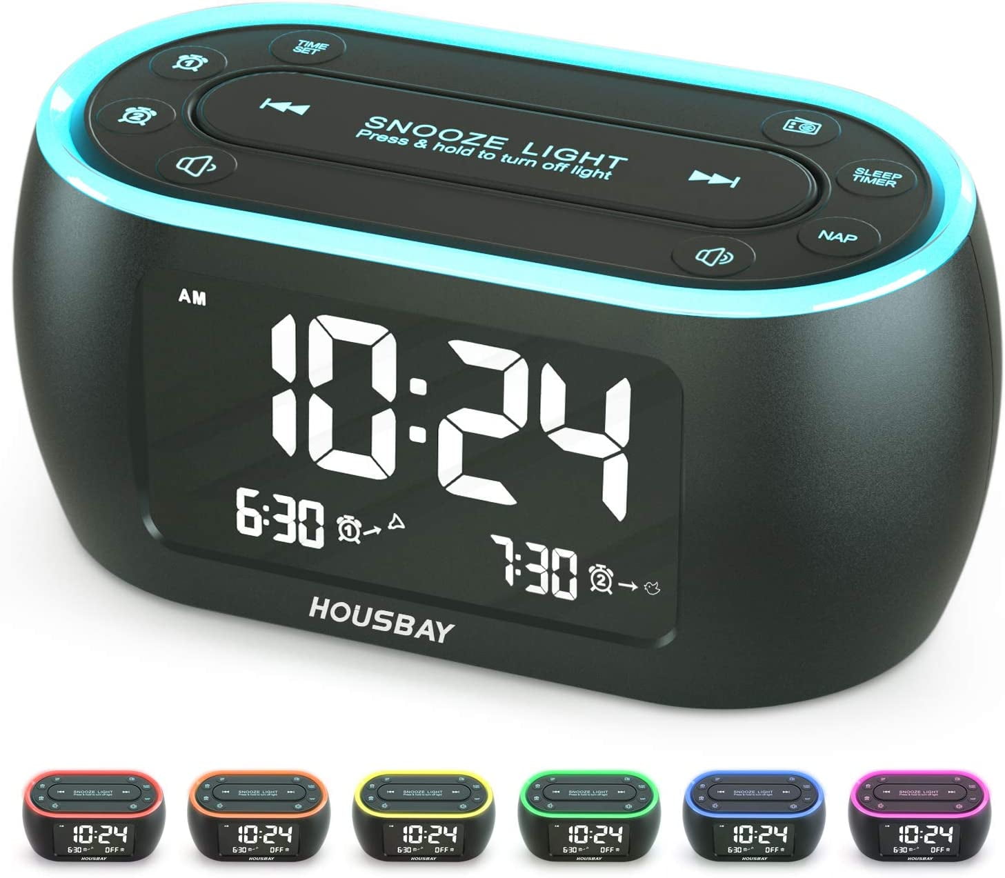 Housbay Digital Alarm Clock Radio for Bedroom,Nightlight,Dual Alarm