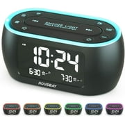 Housbay Digital Alarm Clock Radio for Bedroom,Nightlight,Dual Alarm,Dimmer,Nap Timer,USB Charger,Small Fm Radio with LED Display,Black,RS1