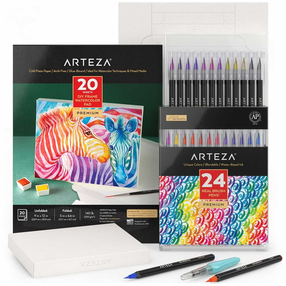 Arteza Watercolor Painting Art Set, Real Brush Pens 24 and Foldable