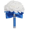 thumbnail image 1 of Nvzi Ramo de novia de rosas artificiales, ramo de flores azules para dama de honor con cintas de diamantes, ramos de flores falsas para bodas, compromisos, iglesias, 1 of 5