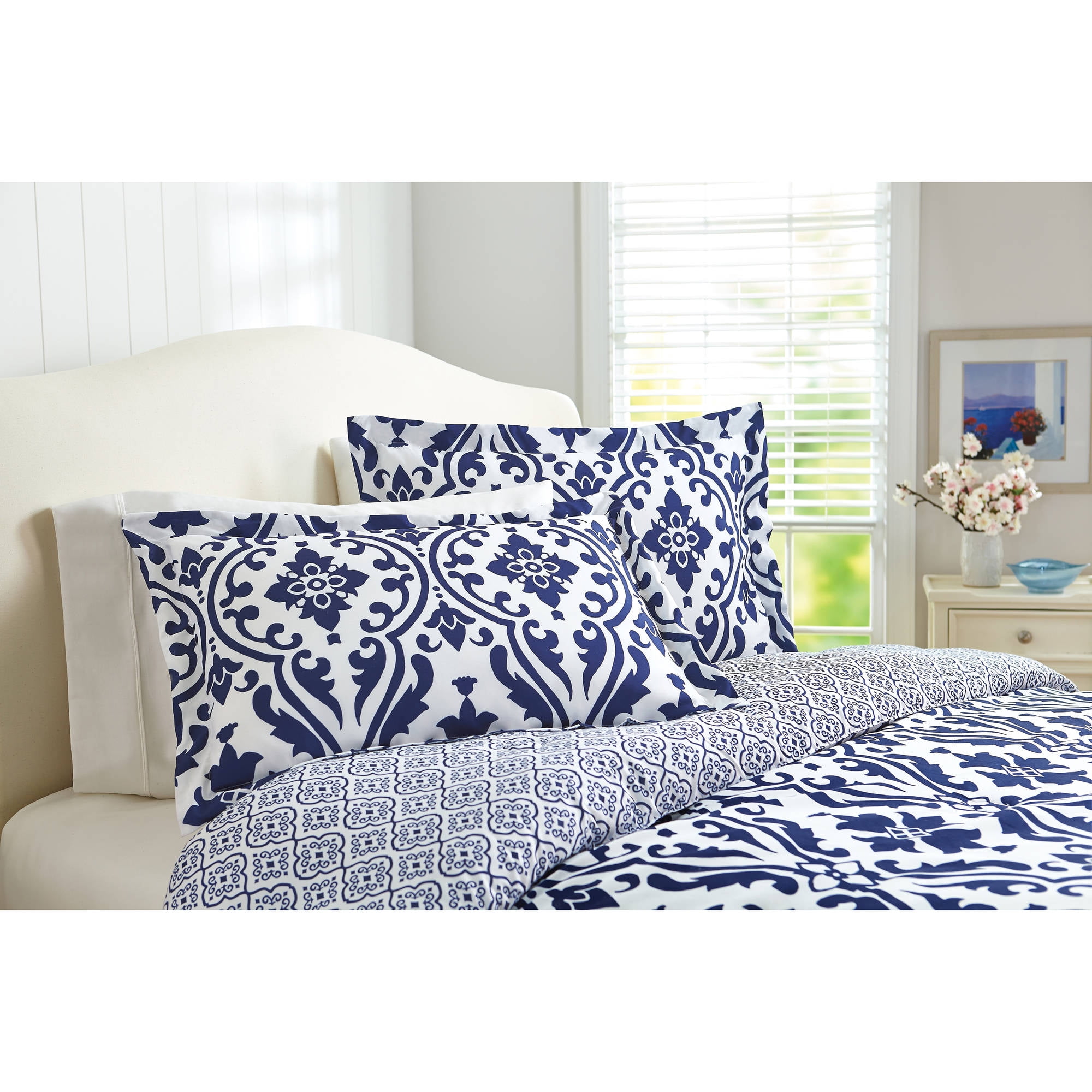 Better Homes And Gardens Indigo Scrollwork 5 Piece Bedding Comforter Better Homes And Gardens Indigo Scrollwork 5 Piece Bedding Comforter Set Com