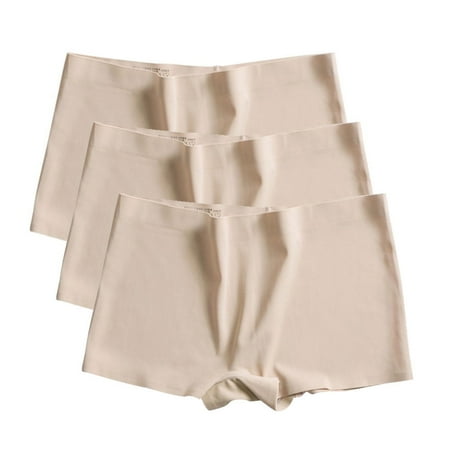 Women Ice Silk Shorts 3 Pack Solid Color Seamless Boxer Briefs Panties Soft Underwear Boyshort Khaki L