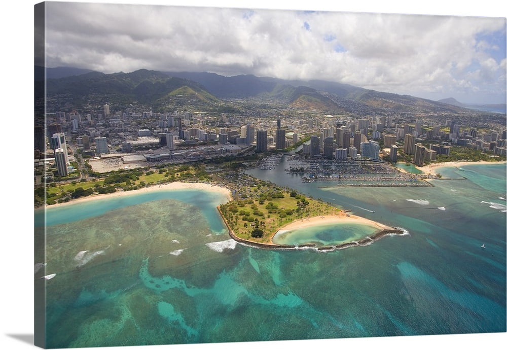 Great BIG Canvas "Hawaii, Oahu, Honolulu, Aerial Of Magic Island, Ala