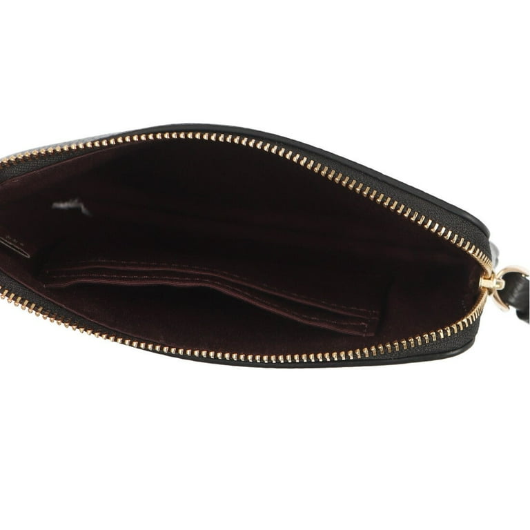Coach Women's Small Pebbled Leather Wristlet, Black, 6.26