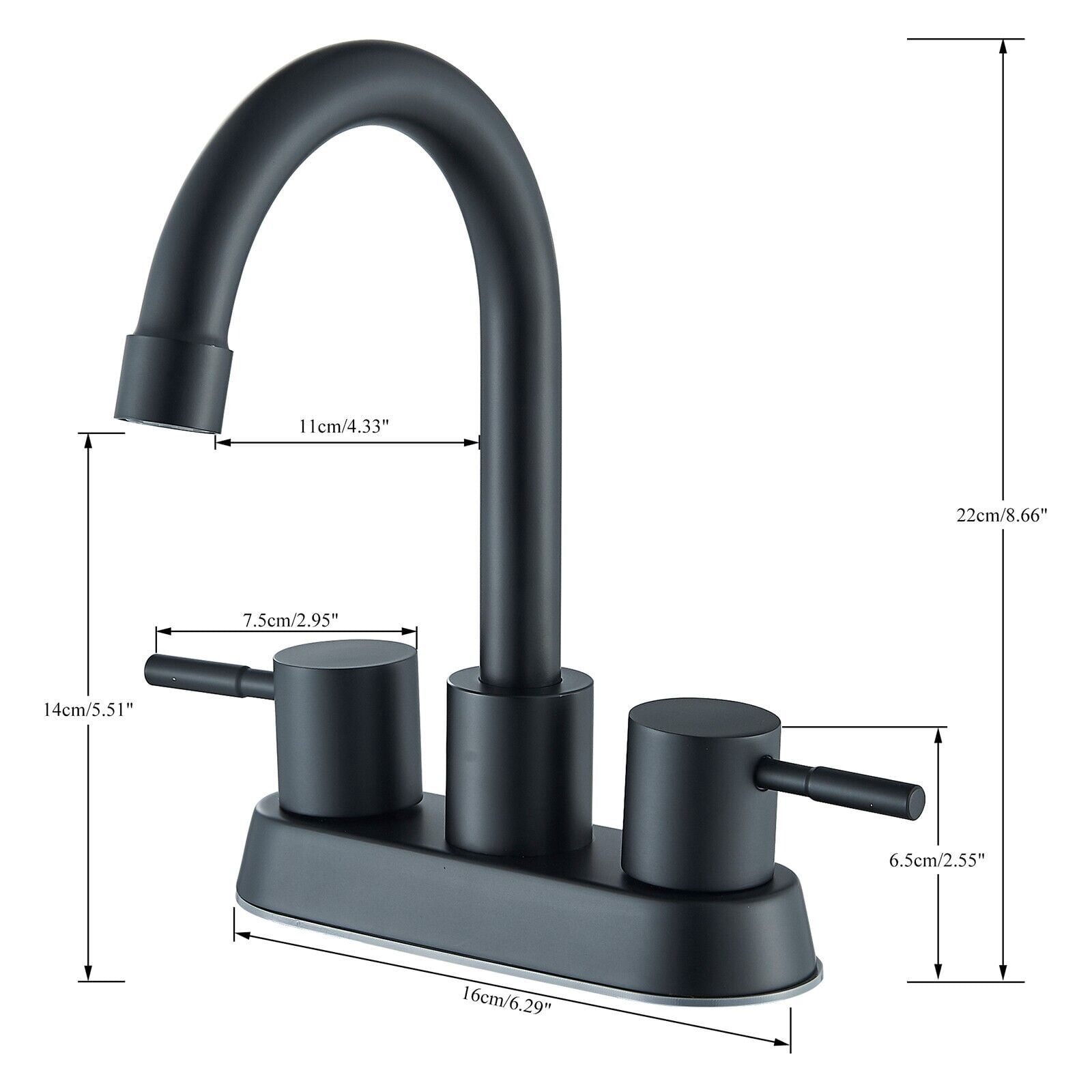Matte Black Bathroom Faucet 2 or 3 Hole, 2 Handle 4 Inch Centerset Stainless Steel Bathroom Sink Faucet with Pop up Drain and Supply Lines Black Faucet for Bathroom