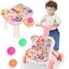 Wdmiya 3 in 1 Baby Walker and Activity Center for Girl, Baby Push Walkers, Sit to Stand Learning Walker, Early Educational Gifts with Music Panel for Infant Toddler 12+ Months, Pink