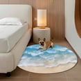 thumbnail image 3 of Abstract Gradient Round Living Room Rugs 8 ft, Beach Blue Water Ripple Scenery Washable Large Area Rug with Non-Slip Sturdy Edge Binding Round Carpet for Dining Room Kitchen Office, 3 of 9
