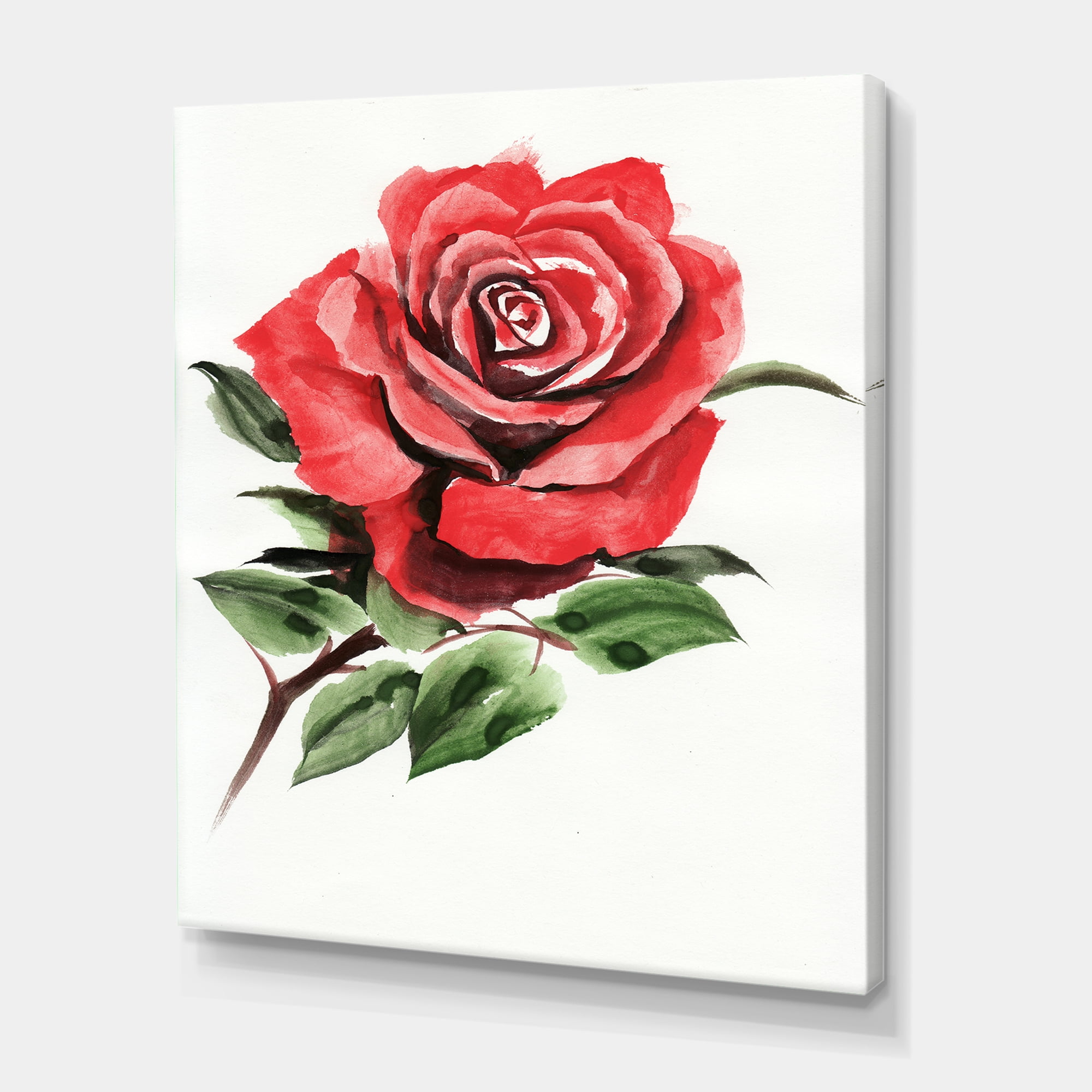 Designart ' Ancient Red Rose Flower III ' Traditional Canvas Wall Art Print