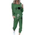 thumbnail image 2 of Puntoco Conjunto de pijama cómodo para mujer, con estampado de letras de invierno, cuello redondo, manga larga, pantalones, ropa informal para el hogar, 2 of 4
