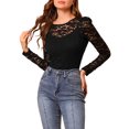 thumbnail image 4 of INSPIRE CHIC Valentine's Day Women's Tops Puff Long Sleeve Semi Sheer Floral Lace Blouses 3XL Black, 4 of 8