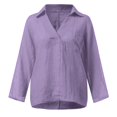 thumbnail image 4 of WTOBBY Women's V-Neck Pullover Long Sleeve Top, Cotton Linen Casual T-Shirt for Fashion Comfort, Relaxed Fit with Soft Stretch Fabric, Daily Wear Essential,Light Purple 5XL, 4 of 5