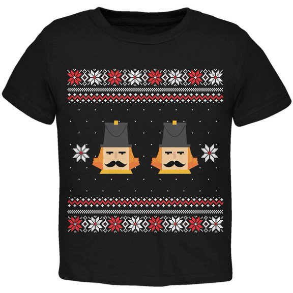 Nutcracker Full Color Ugly Christmas Sweater Black Toddler T-Shirt - 2T