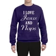 thumbnail image 2 of Wild Bobby I Love Jesus and Naps Inspirational/Christian Unisex Crewneck Graphic Sweatshirt, Purple, Large, 2 of 5