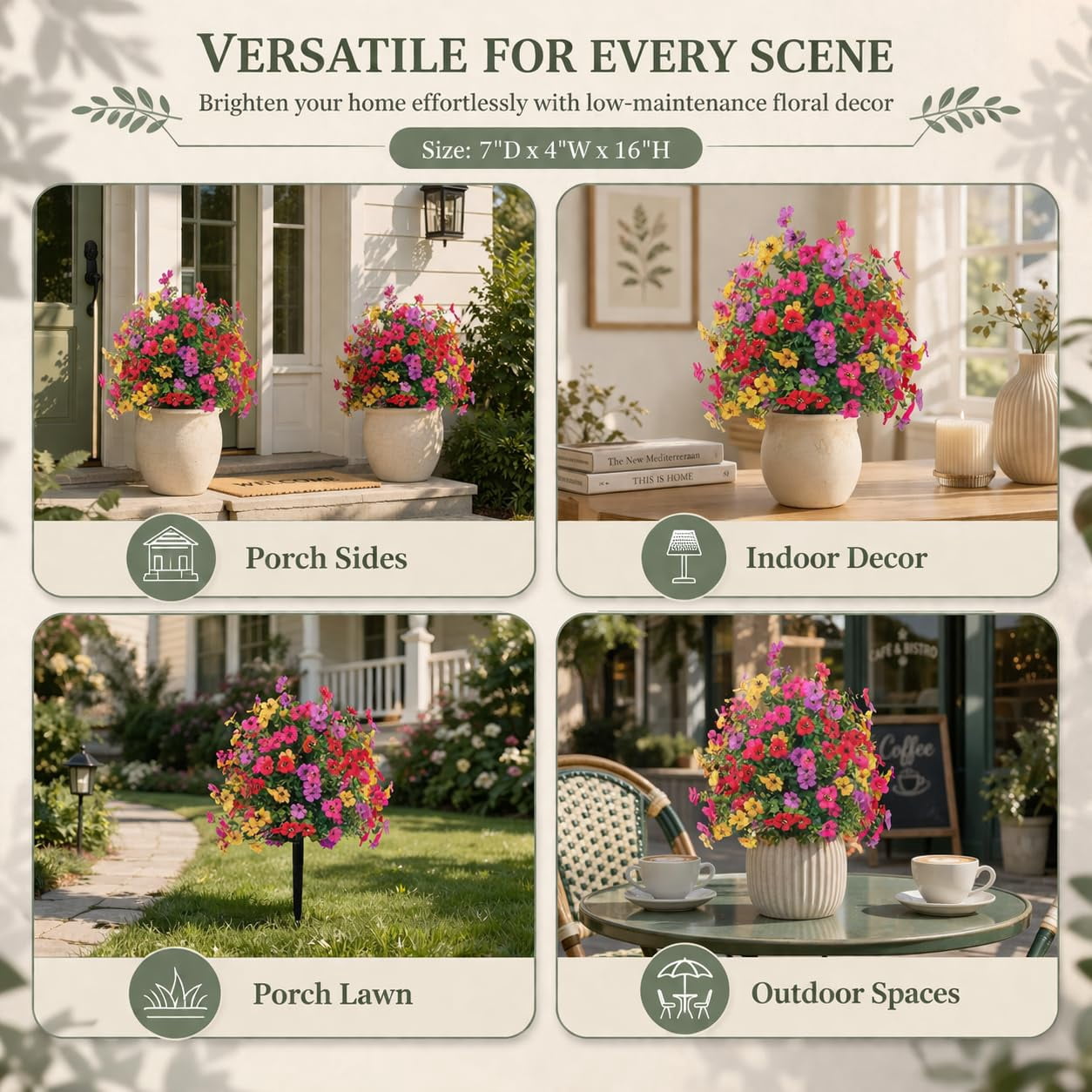 Artificial Petunias with Ground Stake, 22 Inch Artificial Flowers for Outdoors Stick in Ground, Lifelike Faux Flowers for Garden, Yard, Planter, Porch, Indoor Outdoor Home Decor