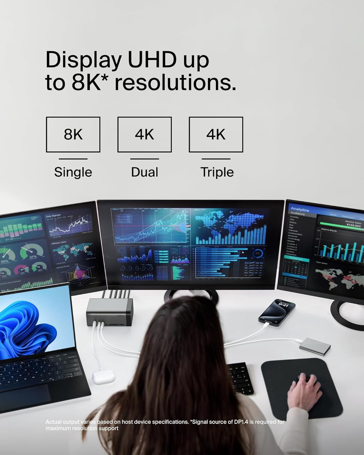 Belkin USB-C Hub, 11-in-1 Pro GaN Dock 150W, Multi-Port Docking Station w/USB-C, USB-A, Ethernet, SD, MicroSD, 3.5mm Port, 4K HDMI Ports for Triple Monitor Display - Compatible w/MacBook Pro & More