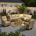 thumbnail image 3 of Ovios 10 Pieces Outdoor Patio Furniture All-Weather Wicker Sectional Conversation Set with Swivel Chairs & Solar Coffee Table, Beige, 3 of 11