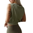 thumbnail image 2 of Crop Top Athletic Shirts for Women Cute Sleeveless Yoga Tops Running Gym Cotton Cropped Workout Clothes green S, 2 of 7