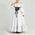 thumbnail image 7 of KICILVS Renaissance Dress Women Solid Color Off Shoulder Long Puff Sleeve Dress Corset Lace Up Waist Ruffled Hem Maxi Party Gown White, 7 of 7