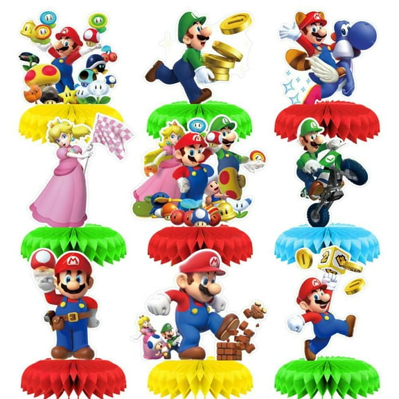 9 Pcs Mario Honeycomb Centerpieces 3D Table Decorations Mario Table Deco Birthday Party Supplies Party Decoration