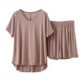 thumbnail image 2 of Akafmk Women's Plus Size Pajama Set V Neck Short Sleeve T-Shirt with Wide Leg Shorts Loungewear Set, 2-Piece, Sizes XL, 2 of 5
