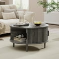 thumbnail image 6 of Round Coffee Table with Storage, Mid Century Modern Coffee Table, Fluted Dining Table with Sliding Door, Circle Coffee Table for Living Room Home Office, 31.5", Gray, 6 of 7