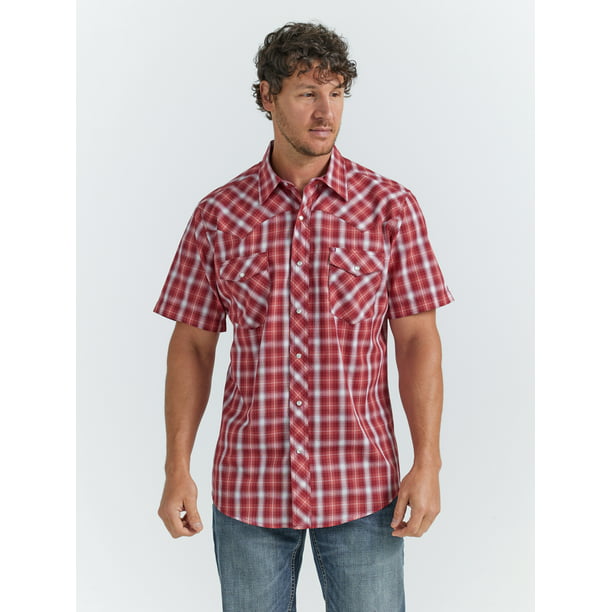 Wrangler® Men's and Big Men's Regular Fit Short Sleeve Western Shirt ...