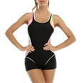 thumbnail image 2 of Women's Sleeveless One Piece Wetsuit Conservative Sexy Backless Color Matching Swimsuit with Removable Bra Pads Boxer Style for Swimming,Black,L, 2 of 5