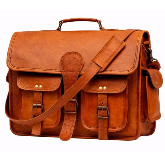 Full Grain Leather Messenger Bag for Men & Women 16 Inch Laptop Bag, Handmade Vintage Leather Shoulder Briefcase Crossbody Satchel for Office, Business, Travel & College