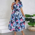 thumbnail image 1 of Robe Maxi pour Femmes Mode Décontractée Printemps et Été Imprimé Floral Manches Courtes Col en V Robe Cheville Manches Courtes en Liquidation, 1 of 9