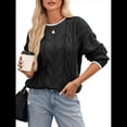 thumbnail image 2 of Suéteres de Punto Grueso para Mujer, de Cuello Redondo, Larga y Bloques de Color, para Otoño e Invierno. Negro XL, 2 of 10