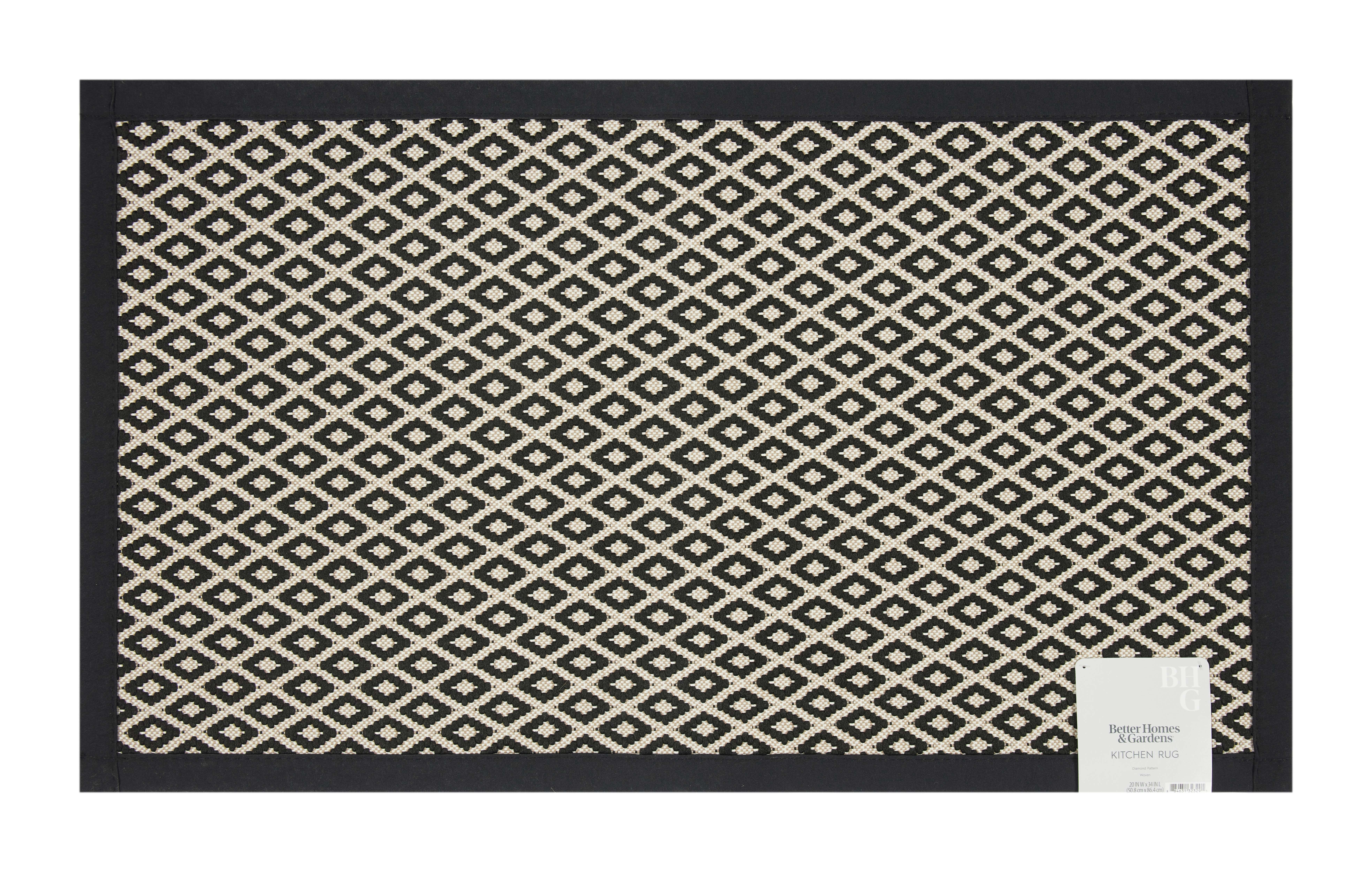 (2 pack) Better Homes & Gardens Black & White Diamond 20" x 34" Indoor Kitchen Rug - 65% Polypropylene, 35% Polyester