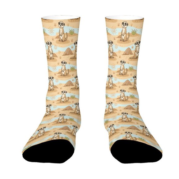 Meerkat Standing Guard Funny Novelty Crew Socks for Women Men Sports