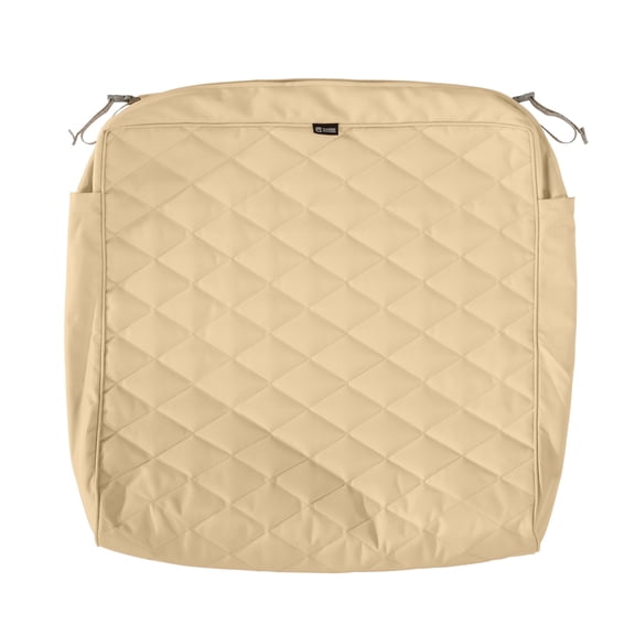 Classic Accessories Montlake FadeSafe Water-Resistant 25 x 25 x 5 Inch Patio Quilted Seat Cushion Cover, Chamomile