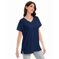 thumbnail image 5 of Women's V Neck T Shirts Short Rolled Sleeve Loose Fit Tops Side Split Summer Tees, 5 of 7