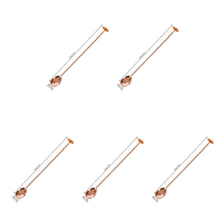 

5pcs Cocktail Shaker Spoon Stainless Steel Long Handle Spiral Pattern Bar Stirring Mixing Spoon Round-tail Rose Golden