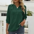 thumbnail image 2 of Blusa de verano con cuello en V y mangas 3/4 con lunares para mujer - Túnica con botones - Cintura fruncida favorecedora - Tallas S-XXL para uso informal/de oficina, 2 of 5