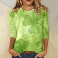 thumbnail image 2 of JFHHQ T-Shirt à Imprimé Floral pour Femmes, Col Rond Confortable, Manches Trois-Quarts, Vert, 2 of 4