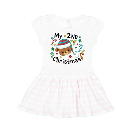 

Inktastic My 2nd Christmas Cute Bear with Candy Canes Gift Toddler Girl Dress