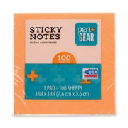 Pen+Gear Orange Sticky Notes, 3" x 3", 100 Sheets, 1 Pad
