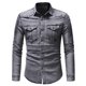 thumbnail image 1 of Camisa vaquera de manga larga para hombre con lavado de solapa y botones a juego para montañismo al aire libre Pompotops  oipoqjl27473, 1 of 7