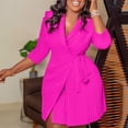 thumbnail image 3 of AURA Plus Size Women Suit Collar Pleated High Waist A Line Short Dress Elegant Office Style, 3 of 8