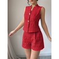 thumbnail image 5 of Women'S Summer Two Piece Sets Button Down Sleeveless Crop Vest Top and High Waisted Shorts Set Red M, 5 of 6