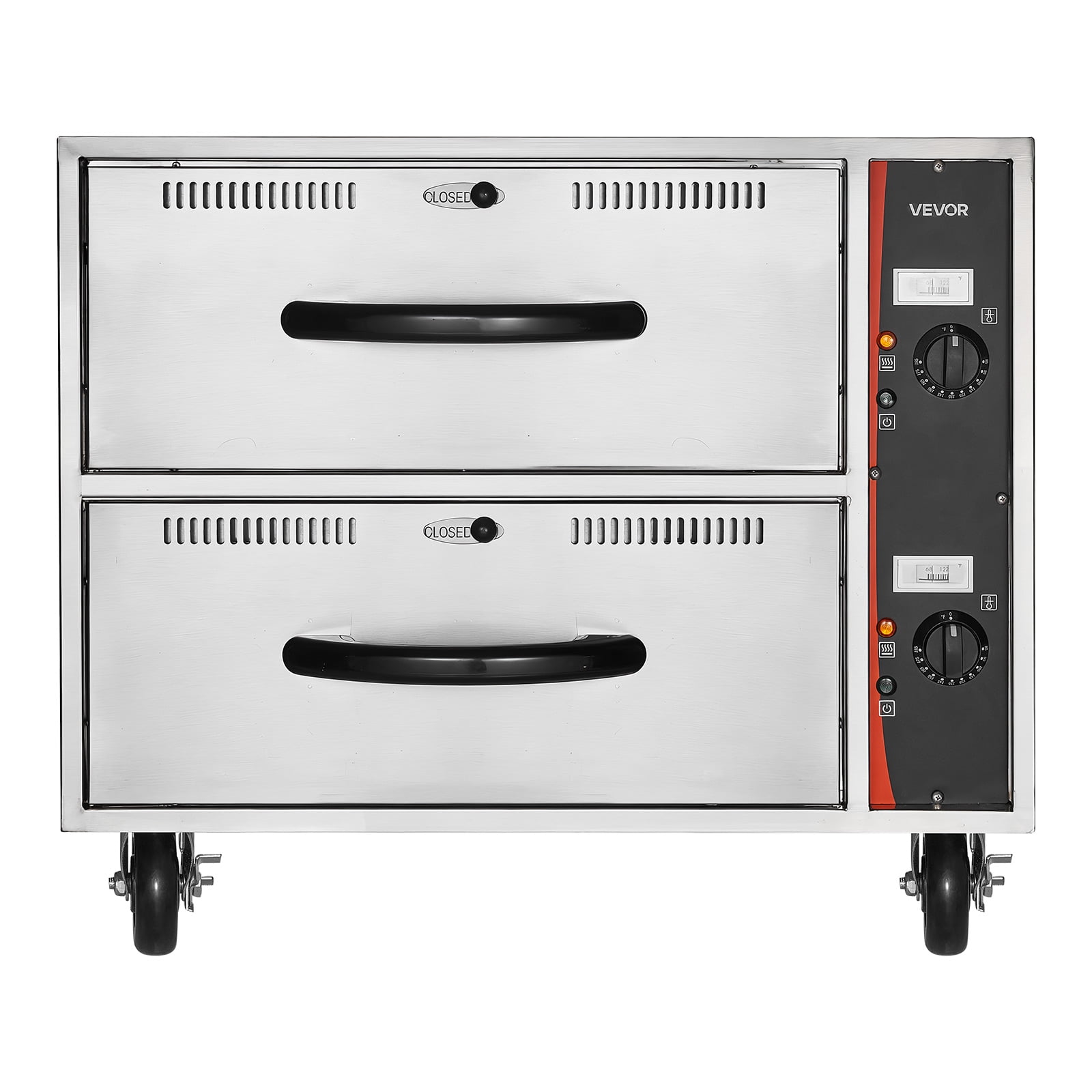 VEVOR Commercial Electric Drawer Warmer, Two-Drawer Stainless Steel Food Warmer, Freestanding Standard Warming Drawer Cabinet, 85°F–185°F Wide Temperature Range, for Restaurant, Hotel Buffet & Bakery