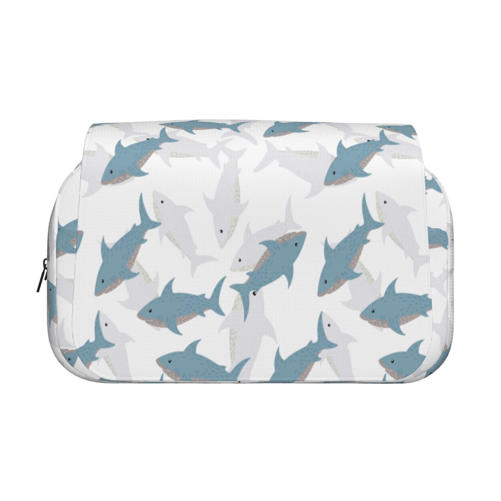 Rateoe Cute Shark Pattern Double Clamshell Pen Case, Storage Organizer with Two Zipper Compartments– Holds Up to 50 Pencils & Pens
