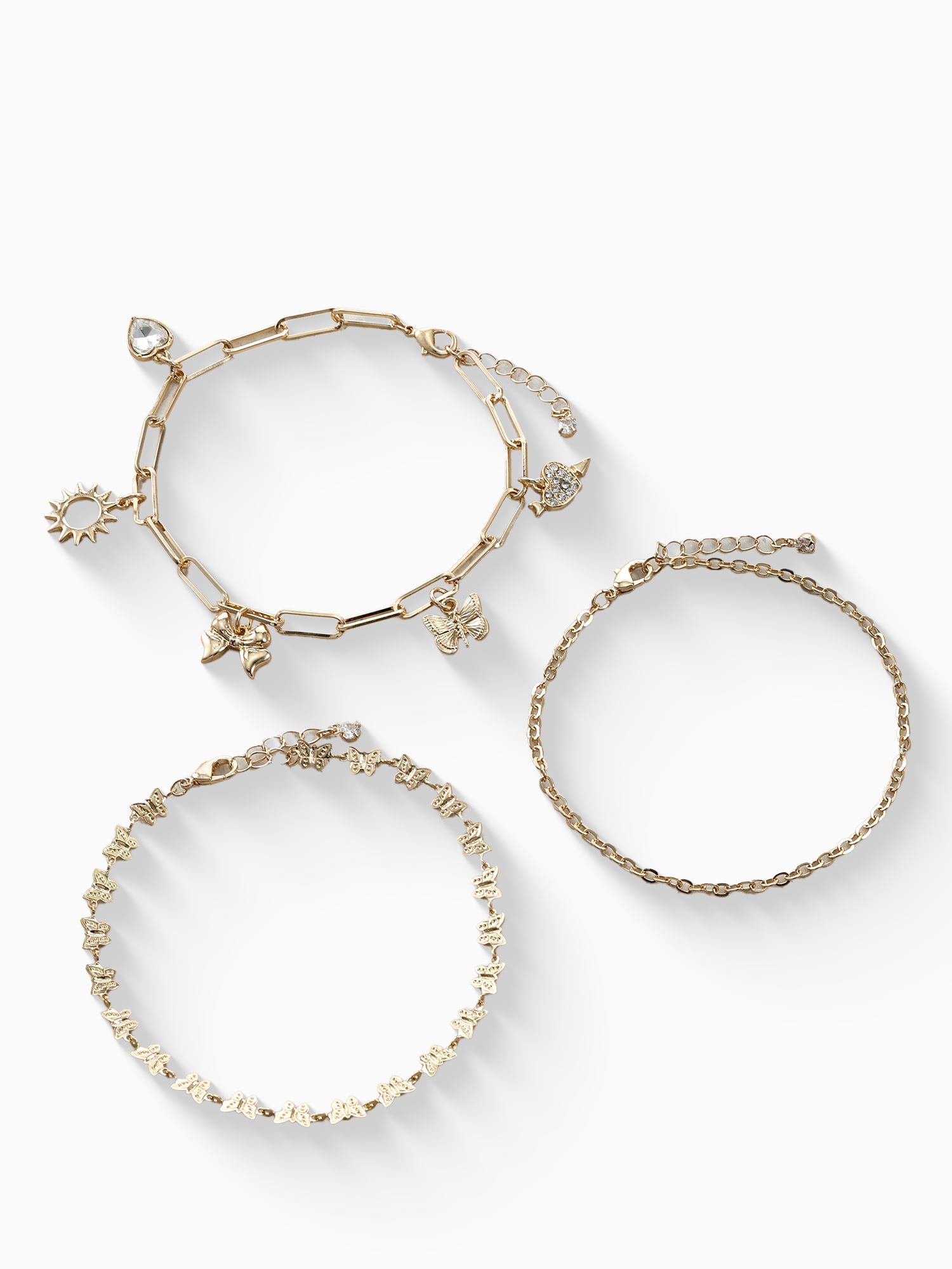 No Boundaries Women's Gold Charm Anklet Set, 3 Pieces