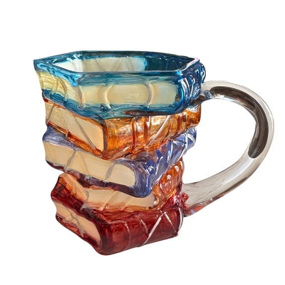 BPPEG Painted Book Mug,Novelty 3D Colored Glass Book Coffee Mug,Handcrafted 3D Book Haven Mug,Stained Glass Bookhaven Mugs,11oz Novelty Coffee Mugs for Hot or Cold Brews,for Librarians & Writers